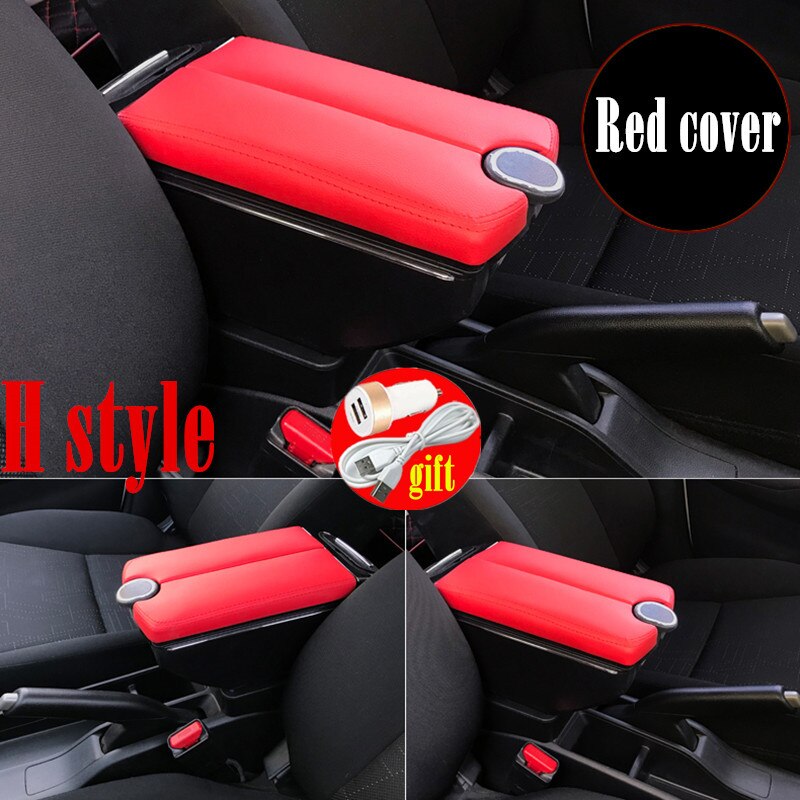 For Seat Leon armrest box For Seat Leon Mk2 Car armrest Double doors open 7USB Centre Console Storage Box Arm Rest: H Style Red cover
