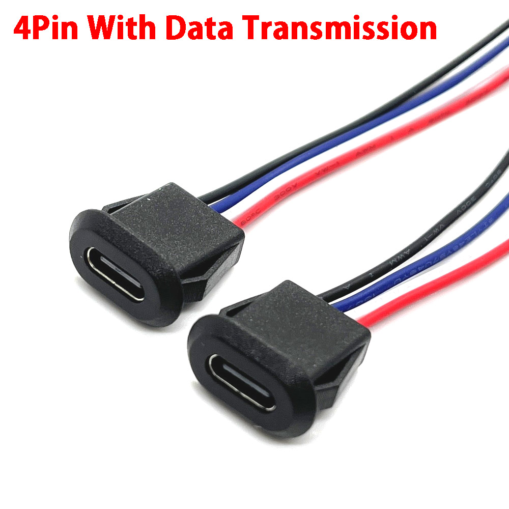 1 stk. 4 -bens usb c-stik type-c vandtæt med  ph 2.0- møtrikkers låseplade, hun-tpc højstrøms hurtigopladningsstik med cc-ben
