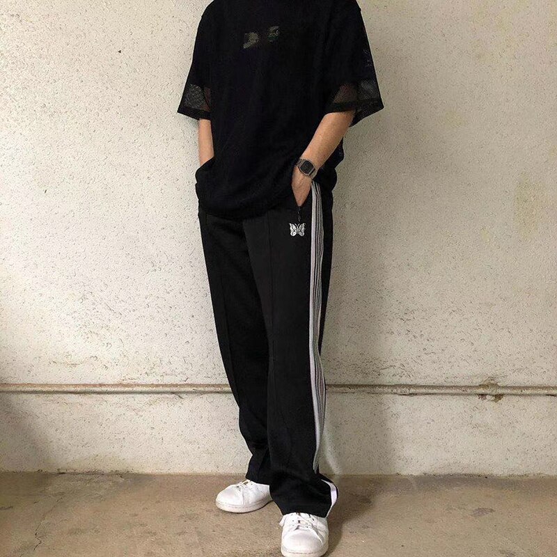 Pantalones de chándal Harajuku con de mariposa para hombre y mujer, pantalón holgado, recto, con cordón, estilo Hip Hop