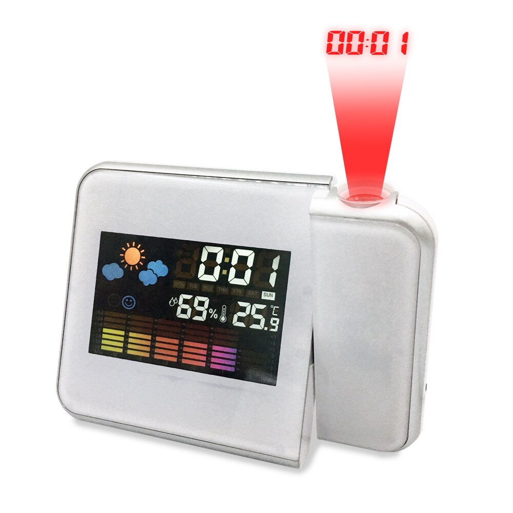 Digitale Projectie Wekker Projector In/Outdoor Hygrometer Wekker Met Temperatuur En Vochtigheid Projectie Scherm: White