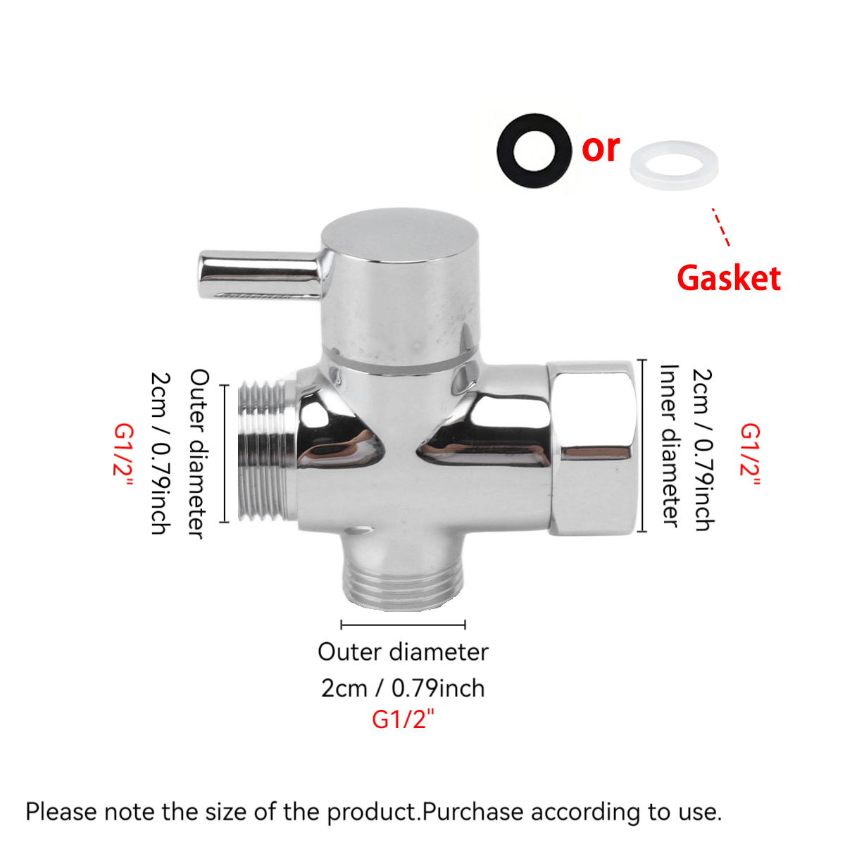 Adaptor t pentru robinet de duș cu 3 căi, separator de apă pentru robinet de baie, g1/2in căi