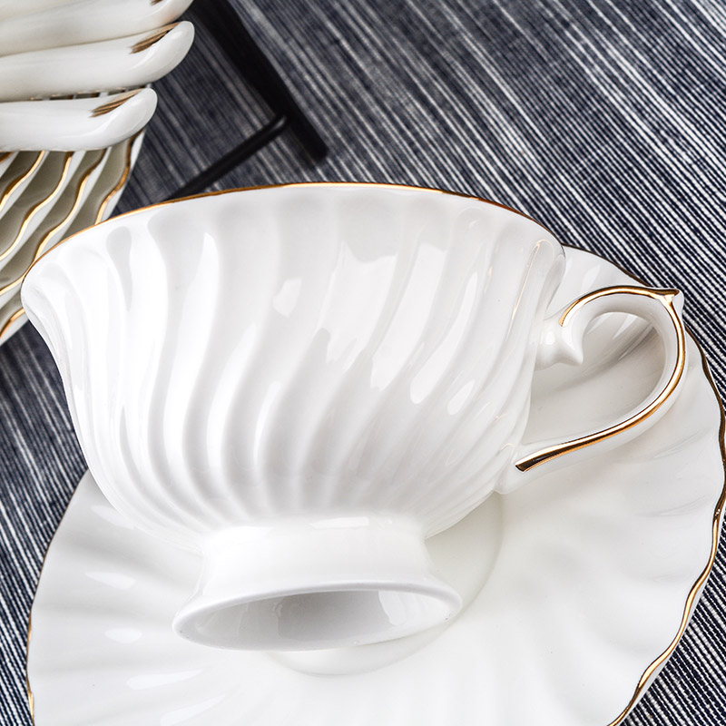 Juego de tazas de té de Taza de Café de Cerámica blanco de 200ml con cuchara, taza de té de porcelana y platillo, juego de tazas de té clásico negro real, de Vasos