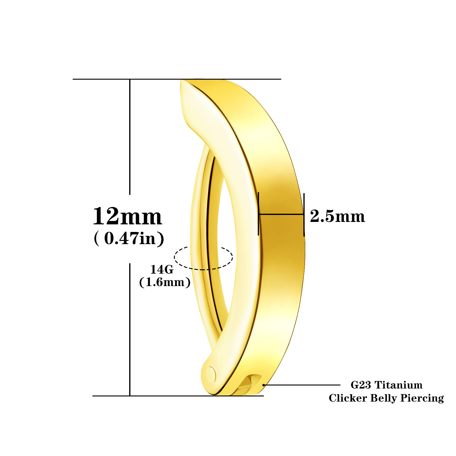 14G G23 Titanium Clicker Navelpiercing, 10/12mm Reverse Gebogen Hoepel Navel Barbell Body Piercing Sieraden: Rose Goud Kleur
