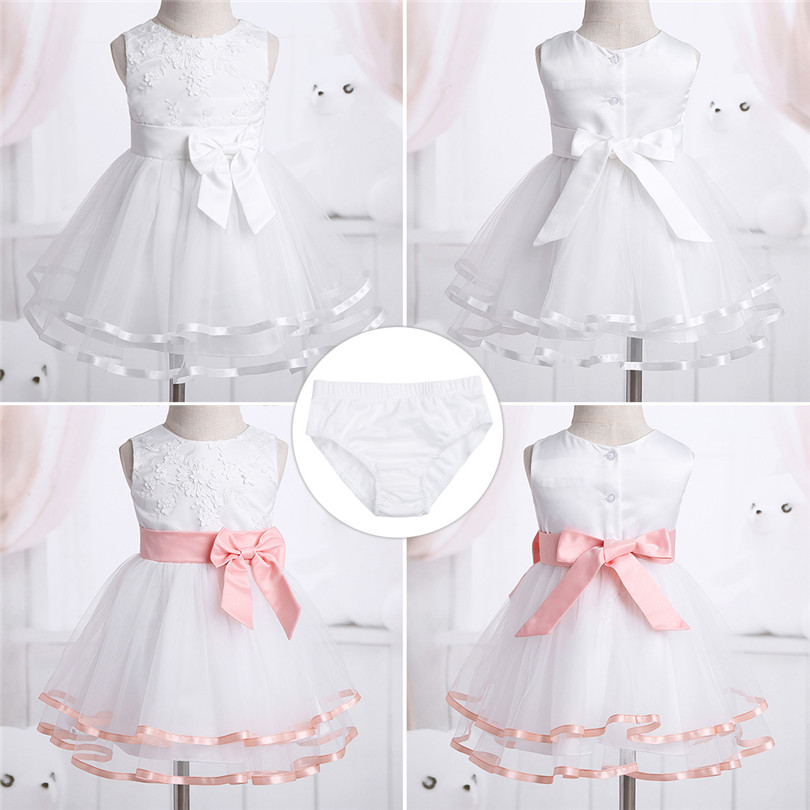 Iequel-vestido blanco para niña pequeña, ropa de infantil con lazo grande para primer cumpleaños, vestidos formales con tutú