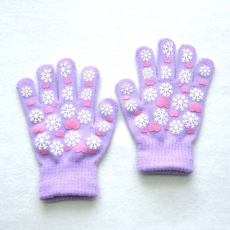 Warmom Nette Kind Fäustlinge freundlicher Winter Gestrickte Handschuhe Für Jungen Mädchen Schneeflocke Liebe aufbringen Fingerling Luvas Warme Fäustling: Lila