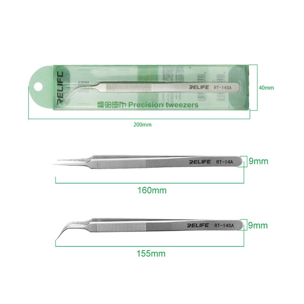 Relife mobile phone repair tweezers RT-14A RT-14SA anti-static high toughness precision fine tip plus anti-skid chip repair