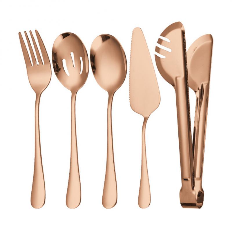 Cutlery Set Stainless Steel Food Tongs Meal Spoon Slotted Spoon Soup Spoon Dessert Fork Shovel Food Tongs Colander: 5pcs Rose gold