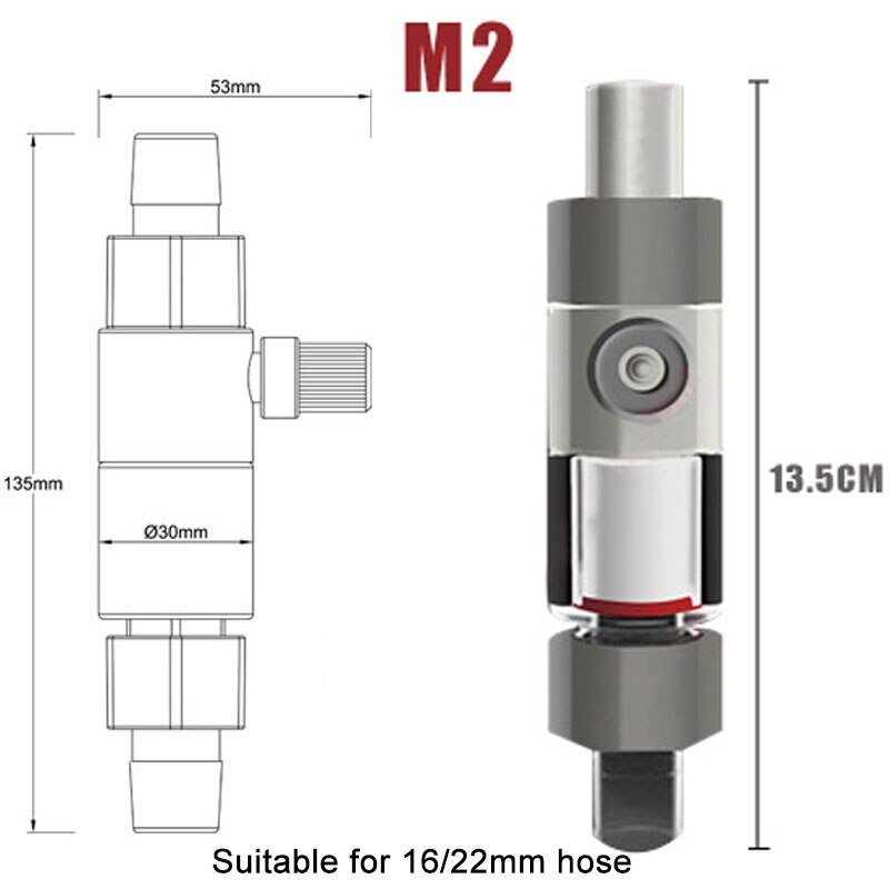 Difusor de atomizador de CO2, Reactor externo adecuado para 12/16mm, 16/22mm, tubo de agua, refinación, Aquairum, generador de plantas de agua: M2 for 16-22mm hose