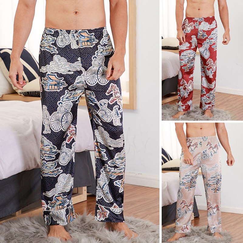 Pantalon pyjama en soie pour homme, grande taille, décontracté, ample, vêtements d'intérieur,