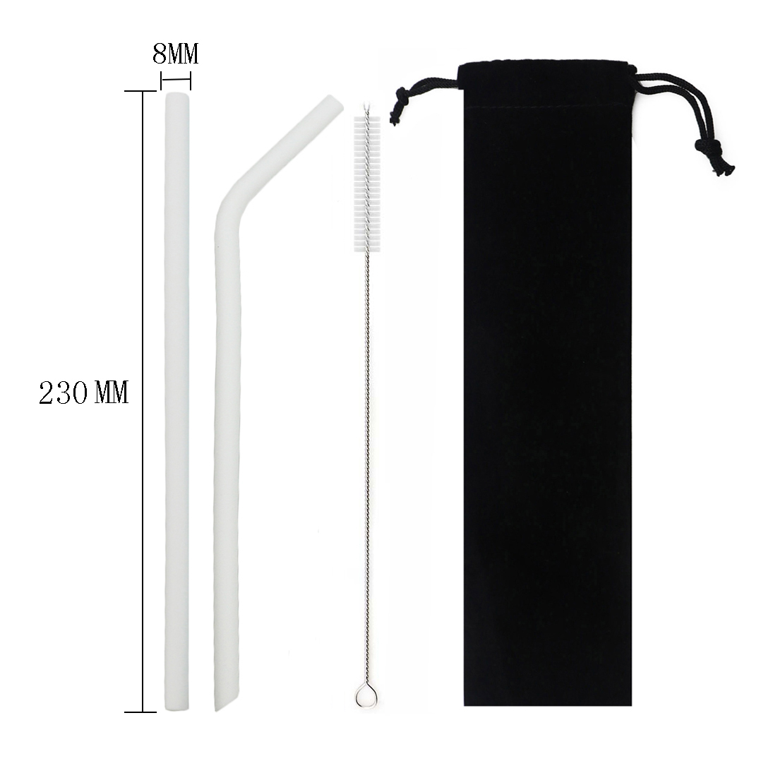 250MM Silicone Straw Reusable Drinking Straw Colorful Flexible Straw Wide 10mm Pearl Milk Tea Smoothies Straw With Cleaner Brush: 230MM white