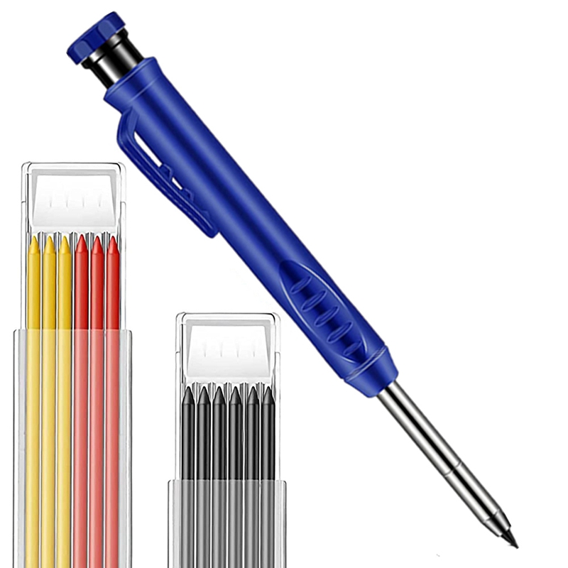 Timmerman Potlood 12 Refill Leads Ingebouwde Puntenslijper Bouw Potloden Voor Timmerman Bouw Houtbewerking Gereedschap: Blauw