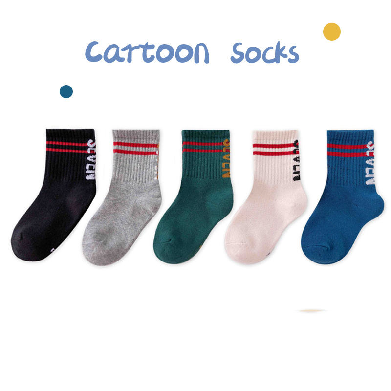 5 Paren/partij Kids Sokken Herfst Winter Baby Katoen Warme Dikke Sportsokken Mode Brief Kinderen Sokken Cool Jongens Sokken