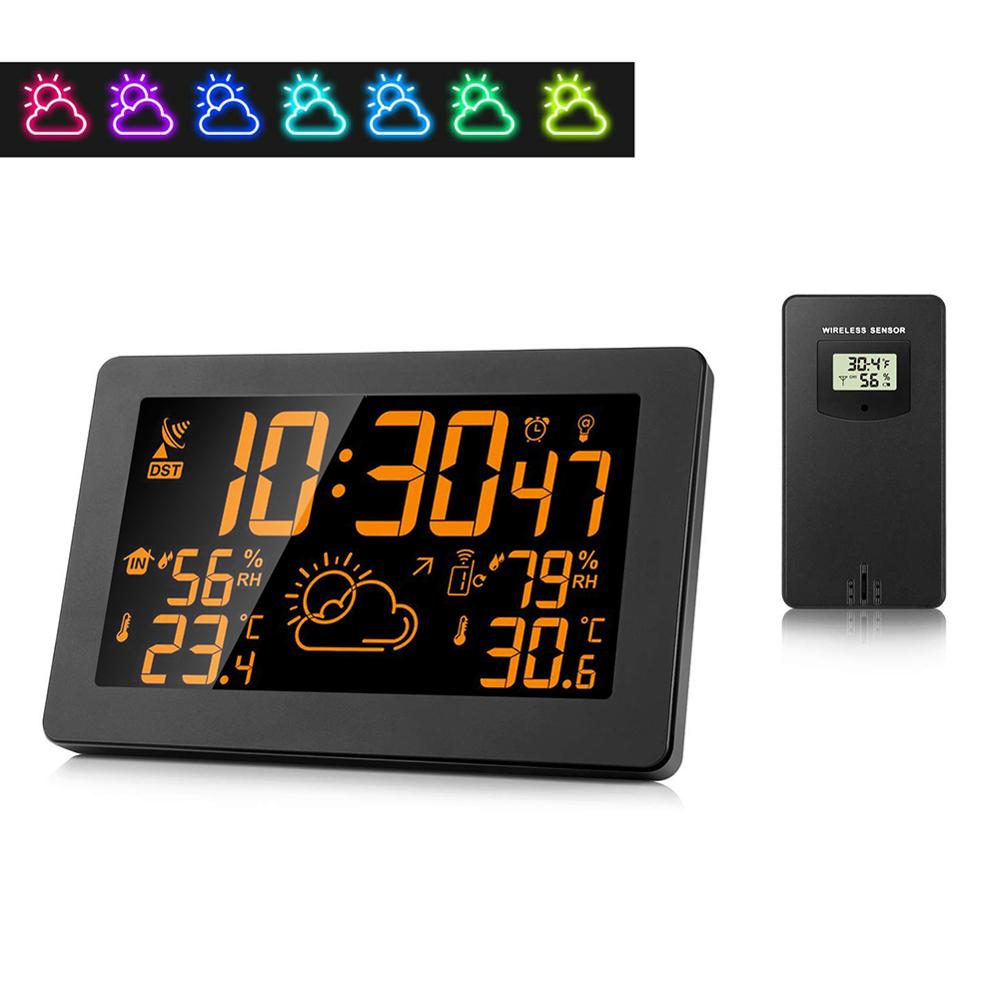 Wireless weather station weather forecast digital thermometer&hygrometer Colorful LCD display electric alarm clock
