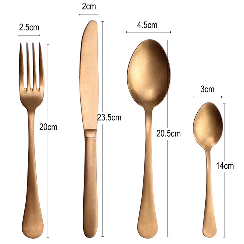Lucf Populaire Westerse Bestek 4 In 1 Set Rvs Kleurrijke Spiegel/Matte Stijl Elegante Servies Tafel Gebruiksvoorwerpen Voor thuis: 3093 Retro Copper
