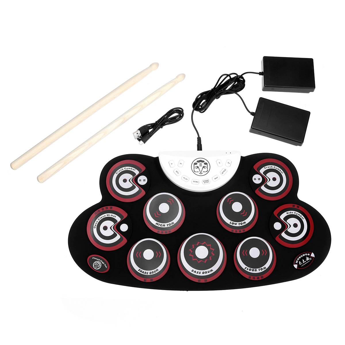 Faltbare Trommel Pad Bausatz mit Trommelstöcke Fuß Pedal Elektronische Hand Rolle Trommel USB Schlagzeug Instrument einstellen Silikon