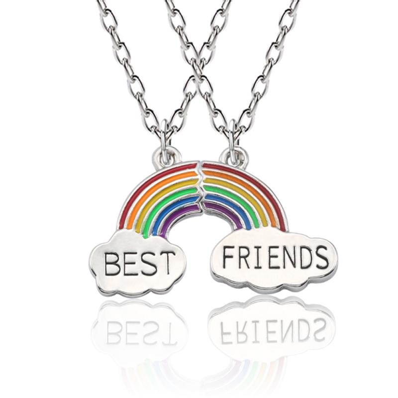 2 Stuks/set Beste Vriend Stiksels Hanger Ketting Regenboog Gebroken Hart Ketting Vrouwelijke Vriendschap: 01