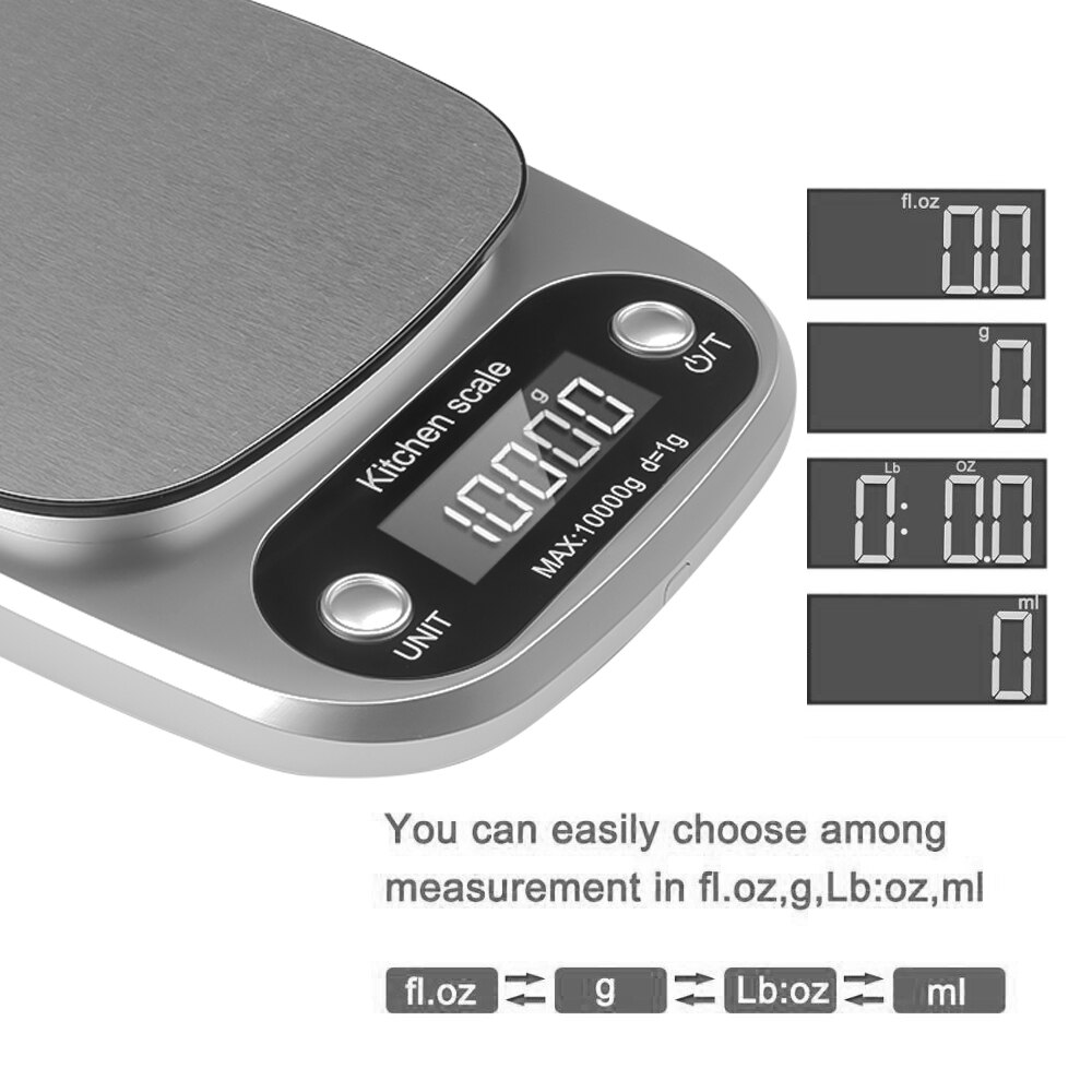 10kg/1g digitale kjøkkenvekt rustfritt stål elektronisk matvekt matlaging veievekt med lcd-skjerm