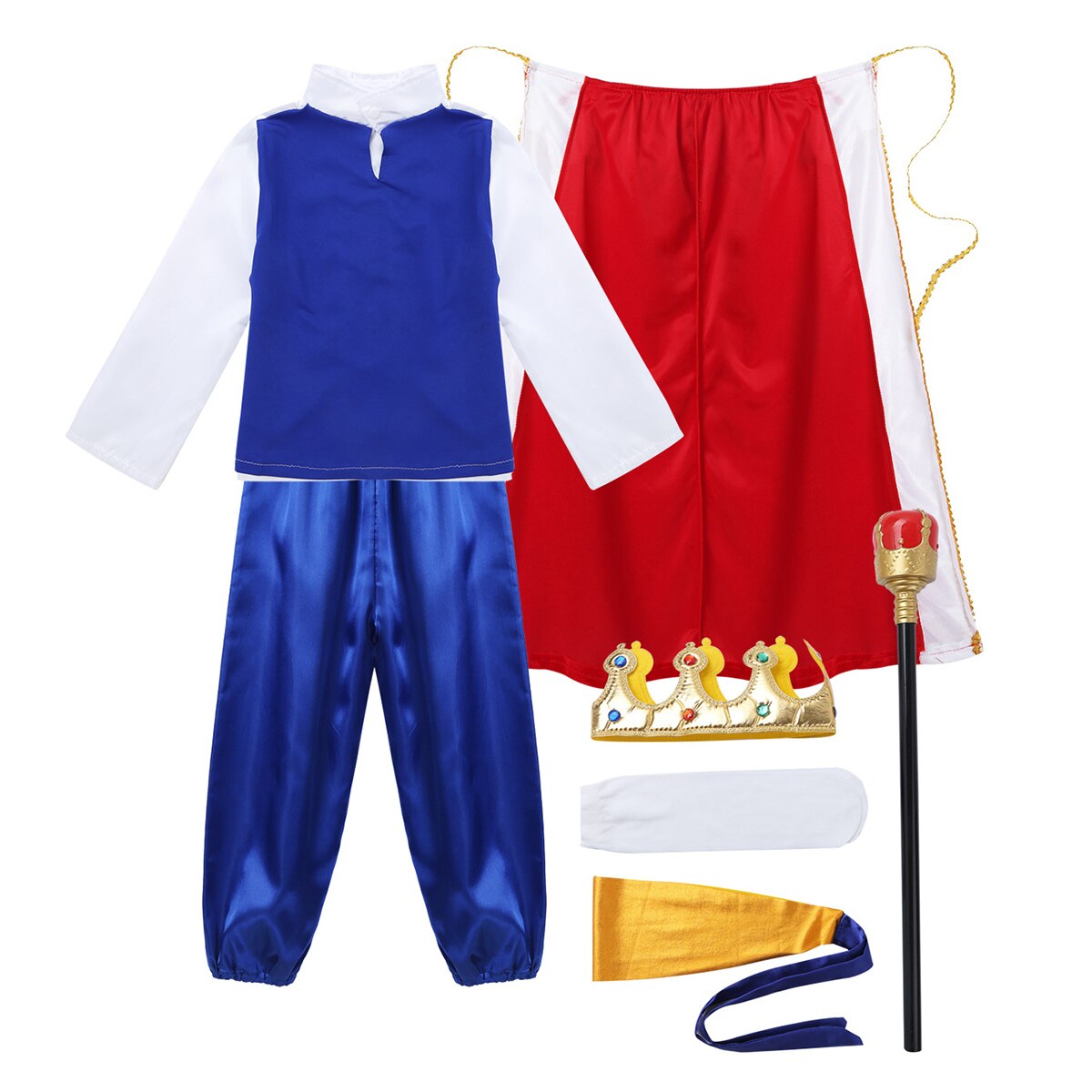 Ropa de rey Medieval para niños, disfraz de fantasía para Halloween, capa de Príncipe, pantalones superiores, cetro, juego de rol