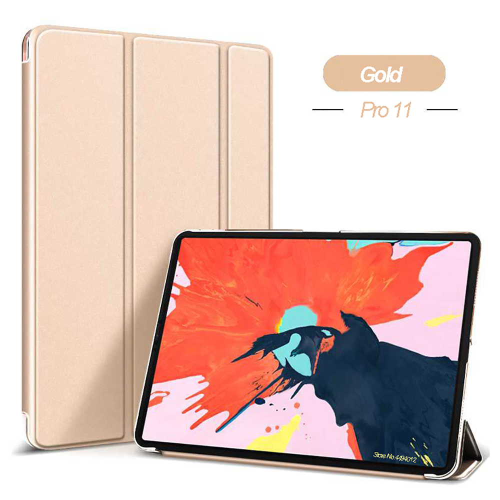 For iPad Pro 11-in Release Case Ultra Slim PU Leather Trifold Stand Cover For iPad Pro 11 Smart magnetic Auto / Sleep: Gold