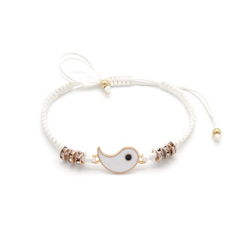 1 Pc par pulsera Retro chino Tai Chi chismes desterrar mala suerte mano cuerda tejida BFF mejor amigo joyería de amistad: 1PCS White Gold
