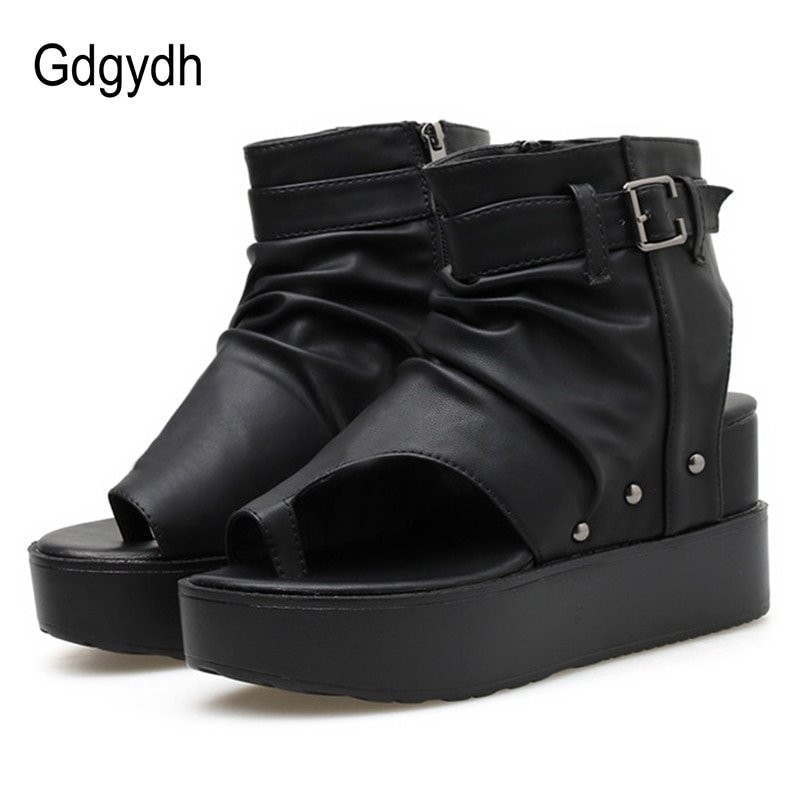 Gdgydh Neue Sommer frauen Sandalen Plattform Keil Pumps Schuhe Für Sommer gucken Zehe Sandalen Schnalle Reißverschluss