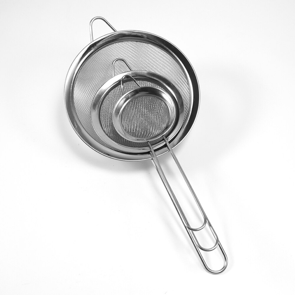 Stainless Steel Fine Mesh Oil Strainer Golden Flour Sifter Sieve Colanders Flour Coffee Mesh Filter Baking Tools Kitchen Bakware: Silver-3PCS
