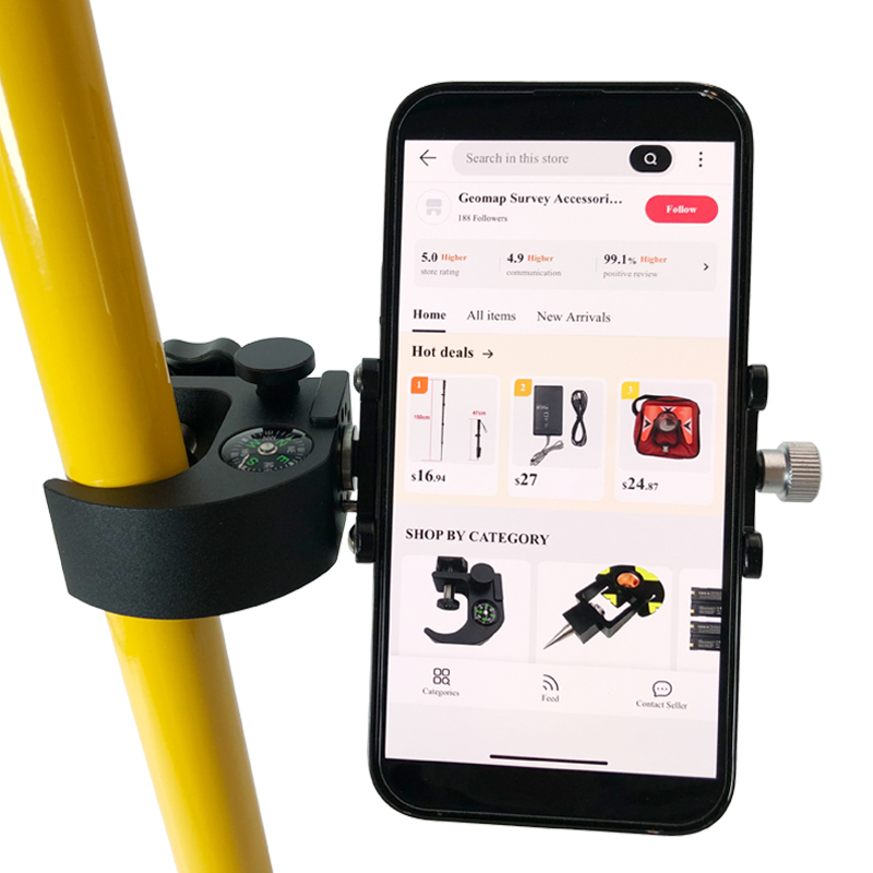 Hele set paalklem met kompas voor GPS-gegevensverzamelaar Total Station Telefoonhouder Beugelhouder
