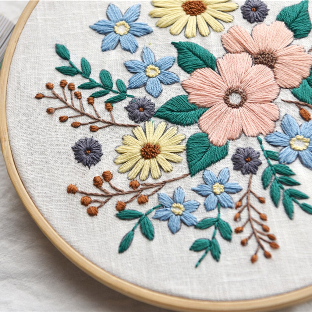 Full Range of Embroidery Starter Kits Flower Pattern, DIY Needlework Kits for Beginners, Handicraft Lovers, Adults