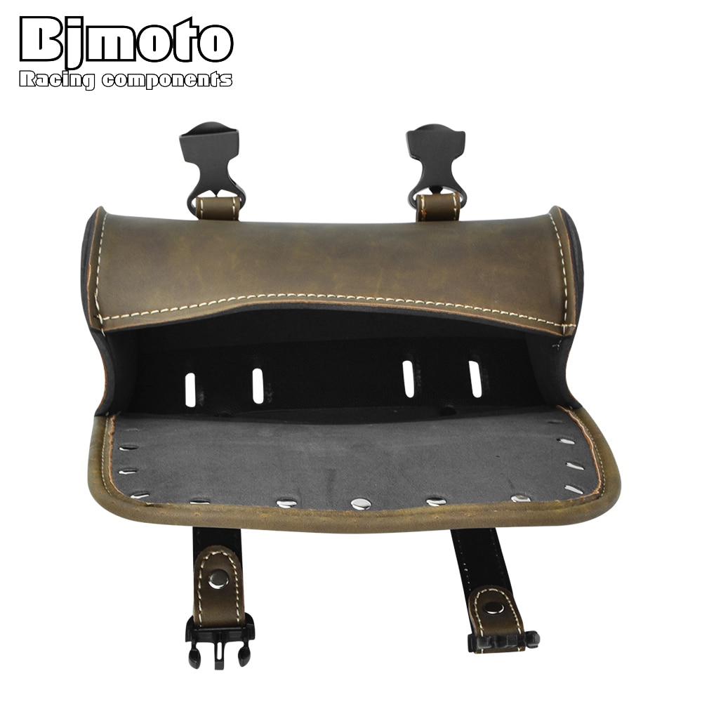 Bjmoto vintage sort brun motorcykel sadeltasker pu læder motorcykel side værktøj hale taske bagage til harley universal