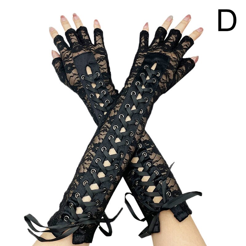 1Pair Women Gothic Long Glove Fingerless Black Punk Hip Pop Half-Finger Mittens Clubwear Dance Cosplay Party Arm Sleeve: D