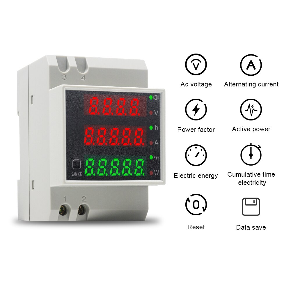 Din-Rail Ac Monitor Wattmeter Led Actieve Power Factor Elektrische Energie Meter Voltmeter Amperemeter Ac 80-300V 250-450V 0-100.0A