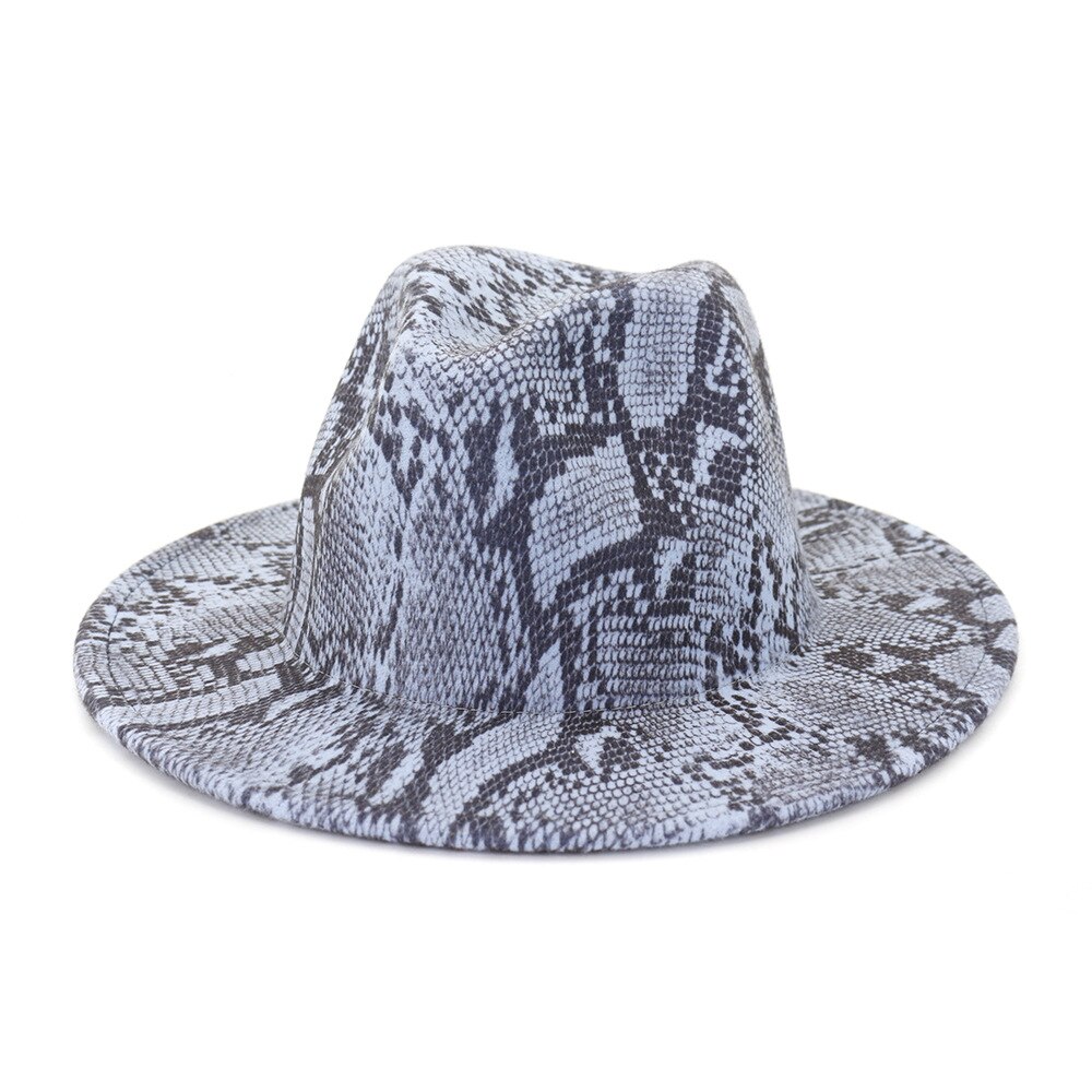 FS Vintage Snake Print Men Wide Brim Gray Brown Hat Felt Fedora Church Hats For Women Panama Sombrero Cap: Dark Gray Fedora Hat