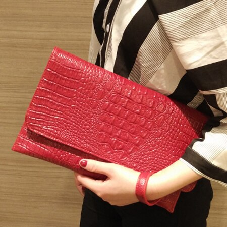 Highreal mulher envelope noite sacos de embreagem padrão crocodilo branco feminino couro pu bolsas ombro crossbody bolsas: Vermelho