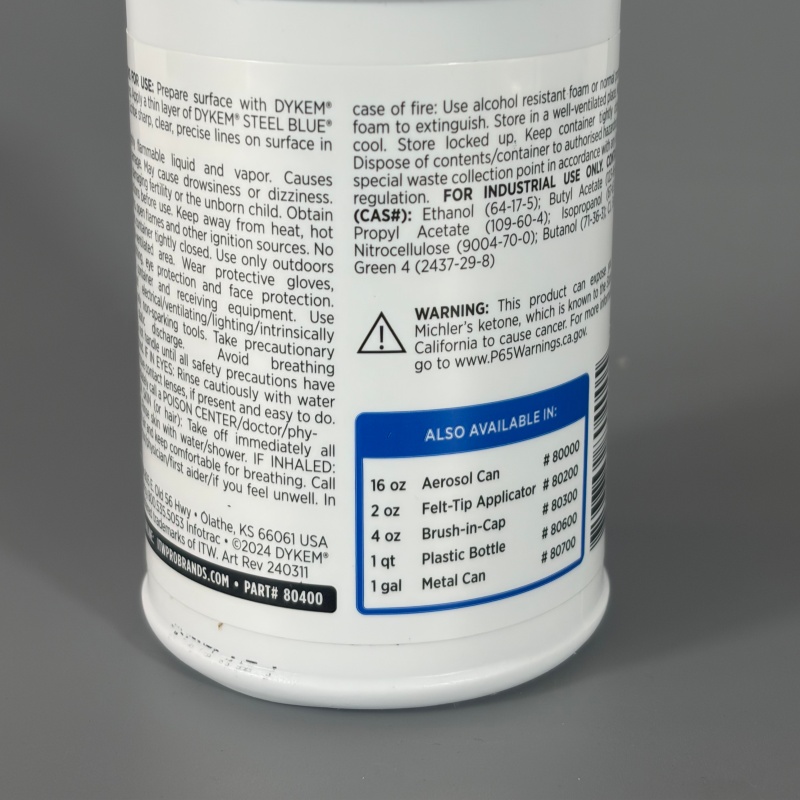 DYKEM Steel Blue Layout Fluid 80400 80496 Fast Drying Non-Glare Machinist Marking Paint for Precision Scribing Defect Detection