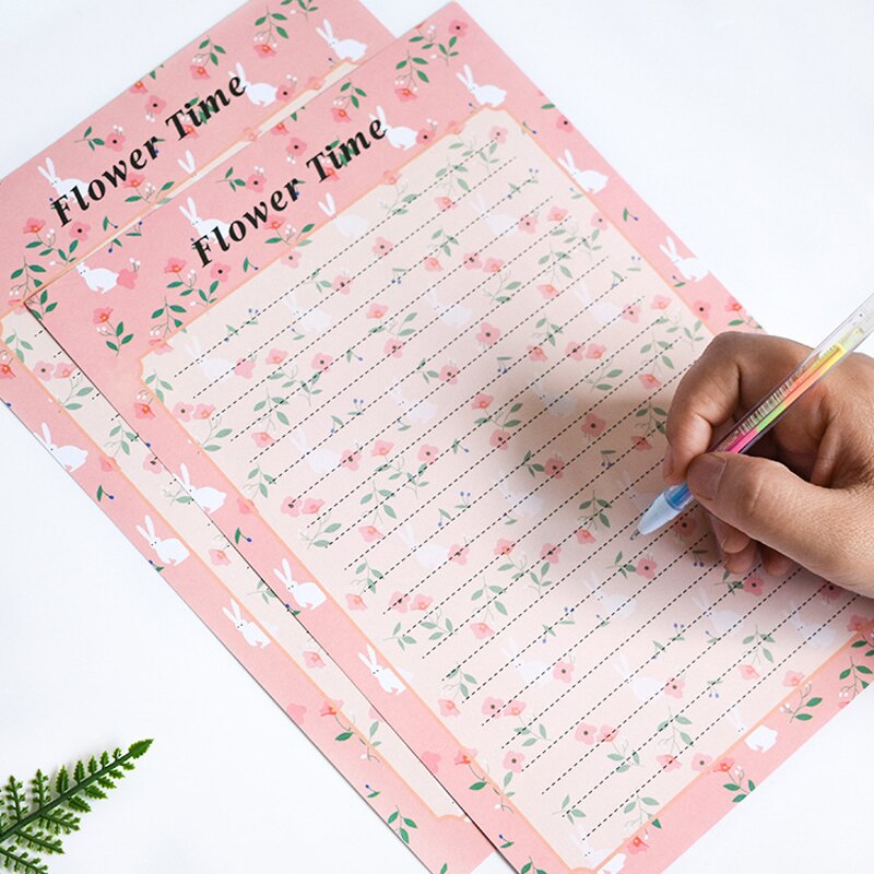 12 feuilles lettre papier 6 pièces enveloppe ensemble Kawaii fleur écriture papier enveloppe lettre Pad dessin carte de voeux avec enveloppes