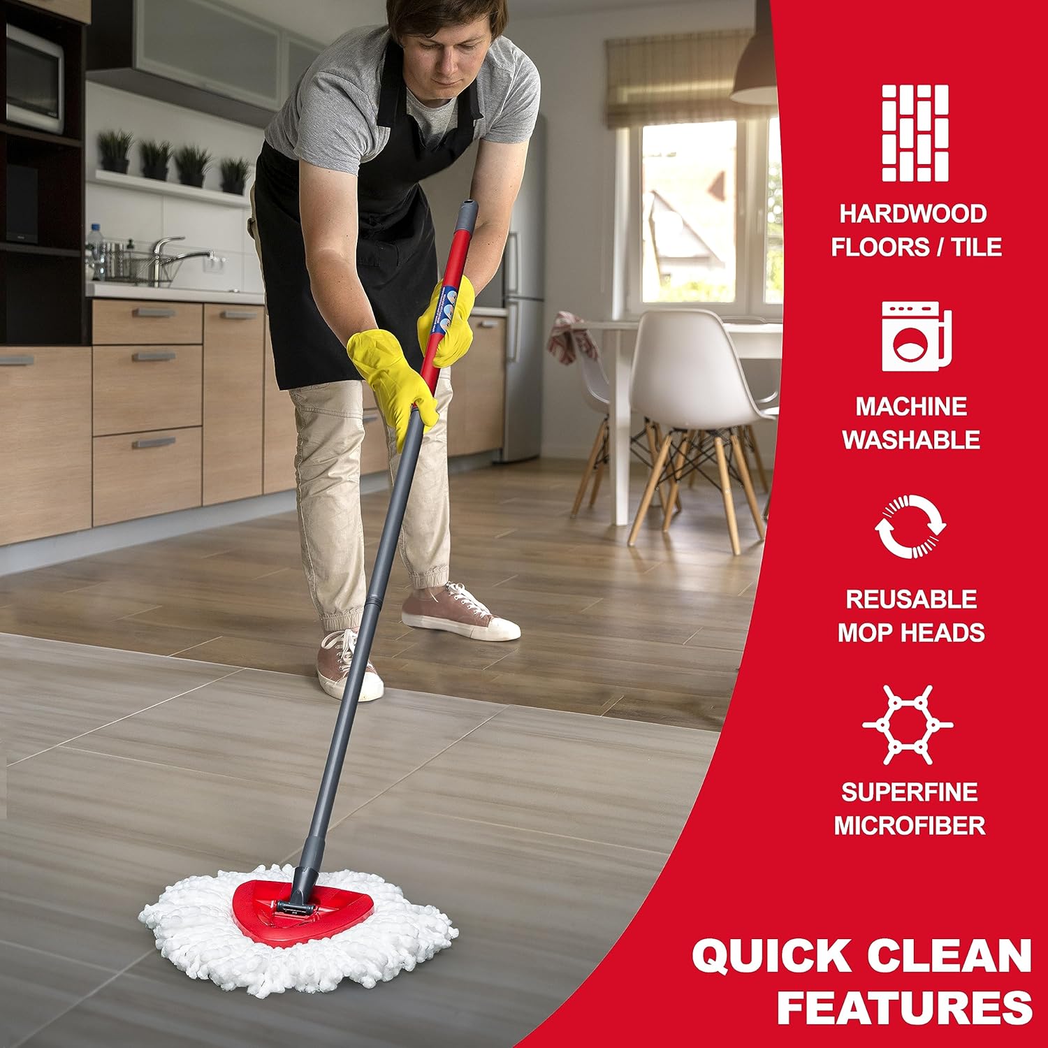 Spin Mop Pads for Vileda O-Cedar EasyWring 1-Tank System,Microfiber Spin Mop Heads,Triangle Swivel Mops Refill,Machine Washable
