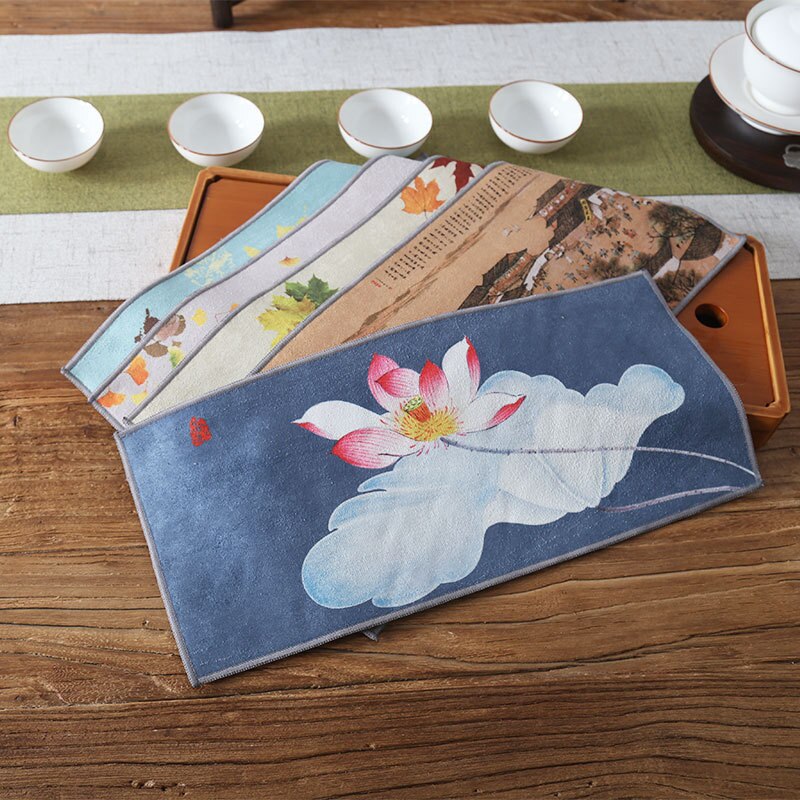 Toalla de té china de , Trapos de mesa de té de felpa gruesa absorbente, esteras de té de Kung Fu chino, toallas de olla de