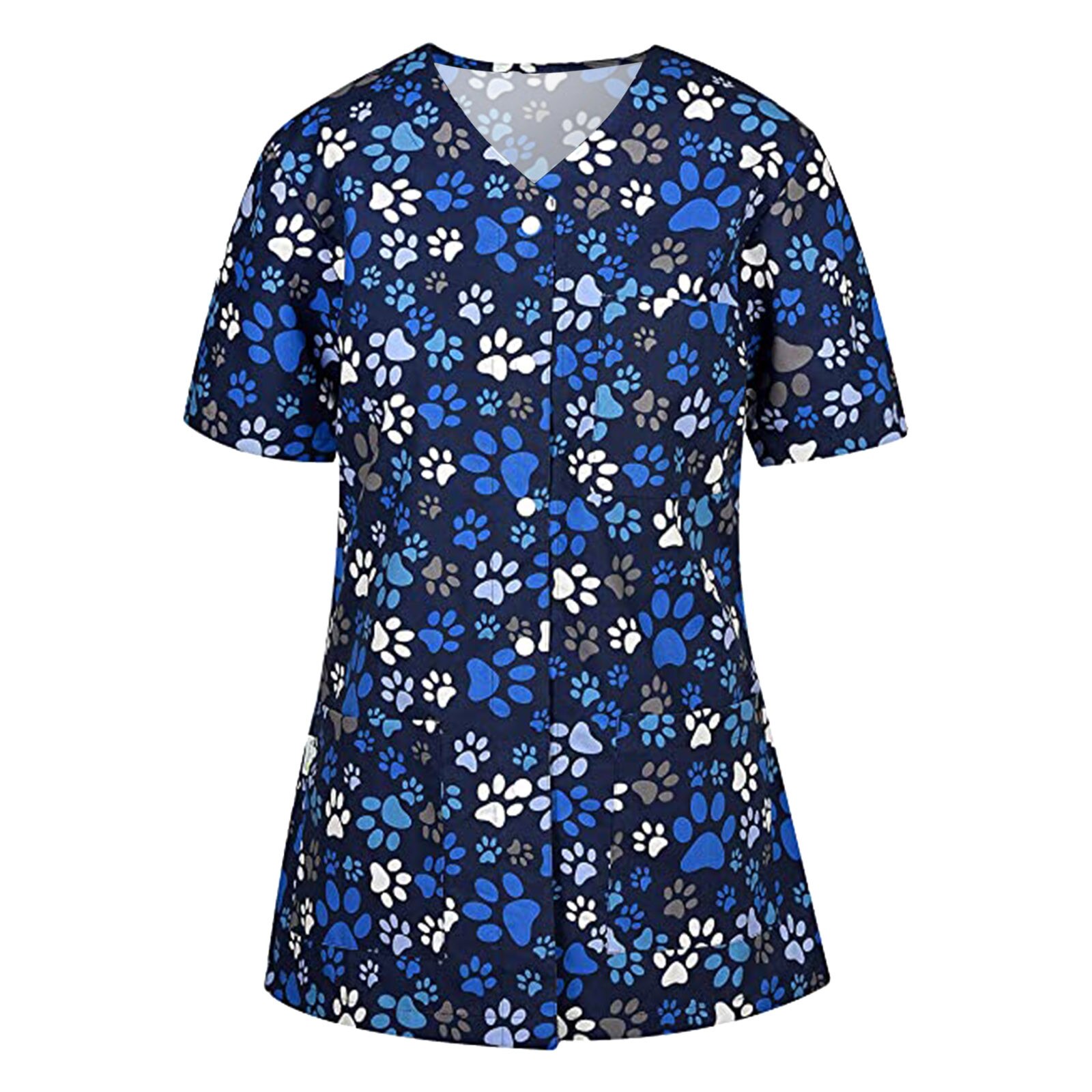 women's uniform hairdresser Short Sleeve V-neck Tops Working Uniform Cartoon Print Blouse all for cosmetologists nurse N50: A / XXL