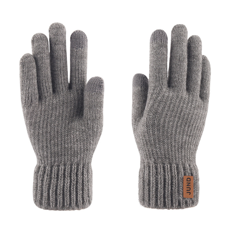 Herre & #39 ;s plus fløjl fortykket strik ulden cykel luffer vinter cashmere elastisk touch screen kørehandsker  h49: Lysegrå