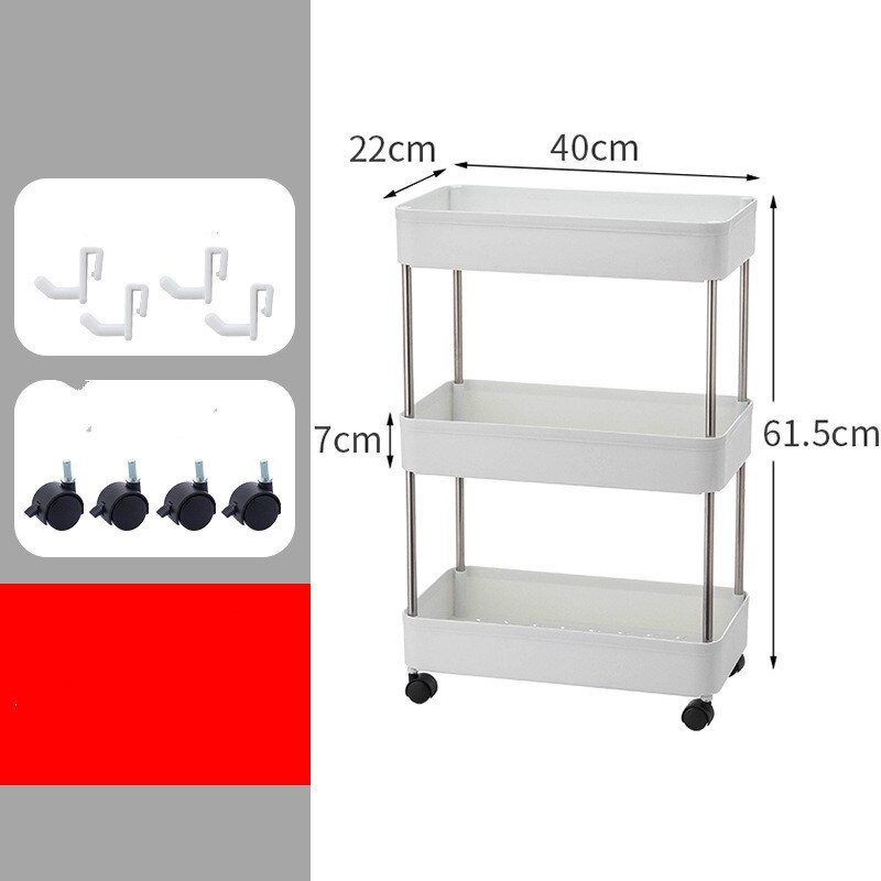 2/3/4 Layer Gap Kitchen Storage Rack Slim Slide Tower Movable Assemble Plastic Bathroom Shelf Wheels Space Saving Organizer: L 3 floors wheels