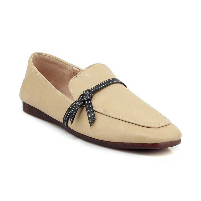 Qutaa kvinnor pumps lågklackat pu läderplattform fyrkantig tå retro casual slip on casual skor dam pumps stor storlek 34-43: Beige / 9