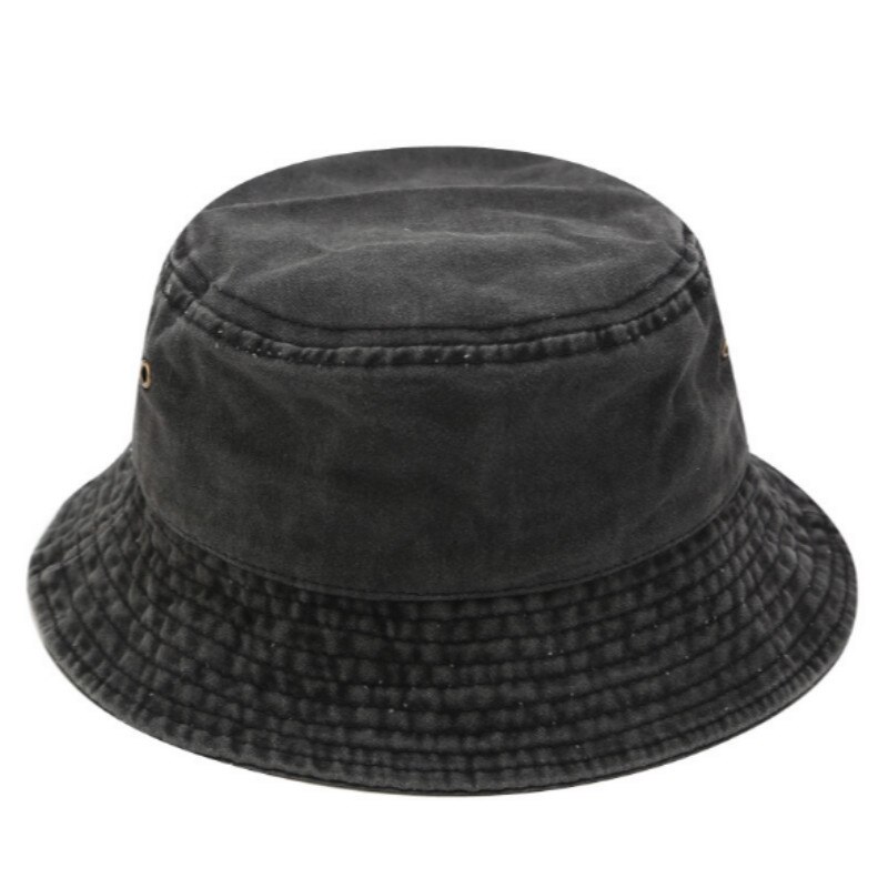 Chapéu de denim lavado vintage, chapéu em branco de jeans, boné de pesca, parte superior reta, chapéu de sol, aba larga, praia, panamá, esportes ao ar livre chapéu do sol: Black