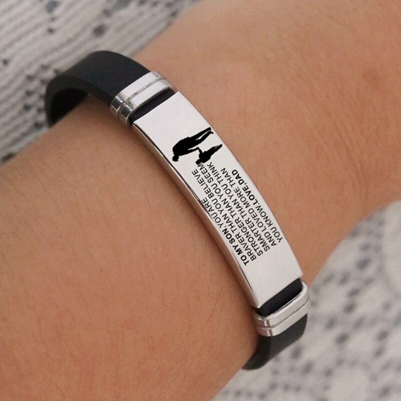 Voor mijn zoon inspirerende armband heren polsband roestvrij staal siliconen armbanden voor jongens liefde van mama papa