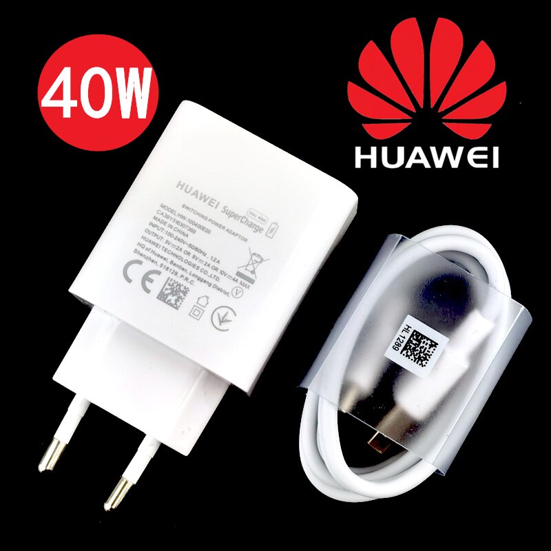 Caricabatterie da 40W Huawei SuperCharge Fast Charge P40 P30 Pro adattatore di alimentazione ue originale Super Quick Charge Mate 30 20 Pro 5G: EU Charger  Set