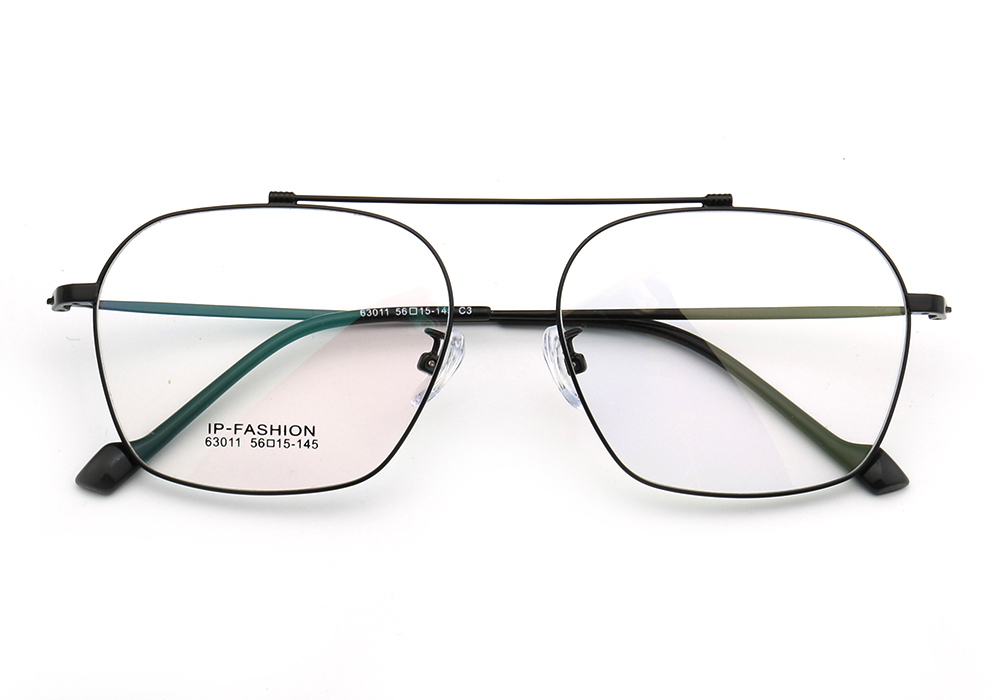 Los hombres de los años 80 óptica Retro de Metal marcos de gafas para hombres Plaza gafas Vintage gafas de prescripción de puente doble de oro: Negro