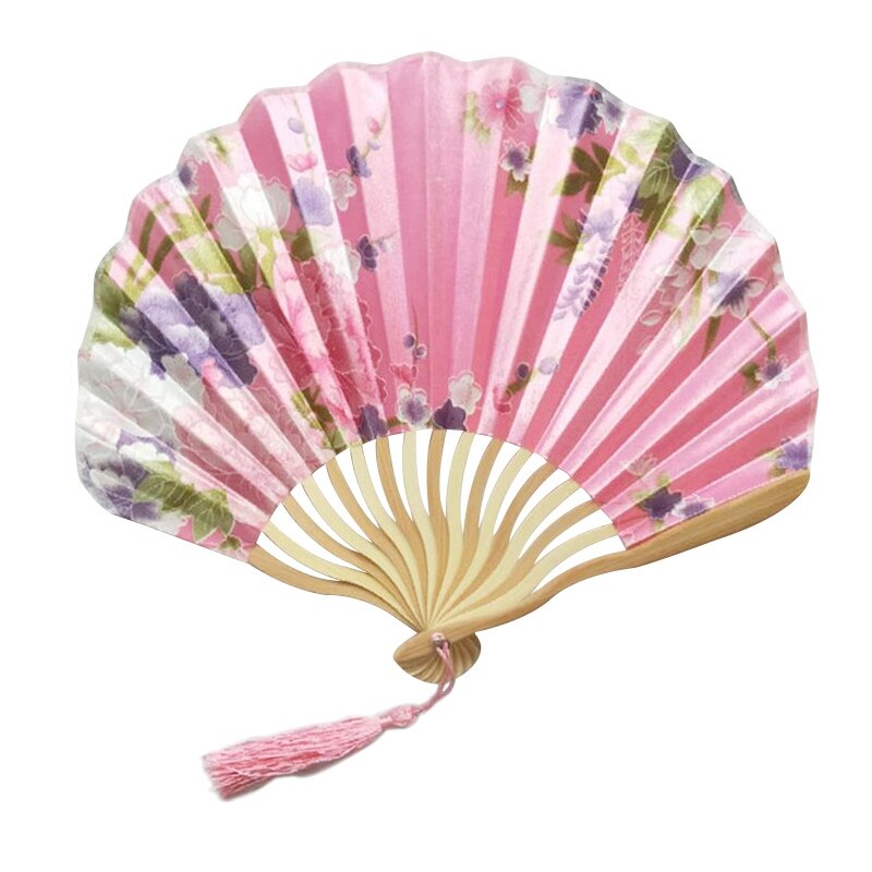Bamboo Flower Printed Japanese Style Foldable Hand Held Fan Decoration: P