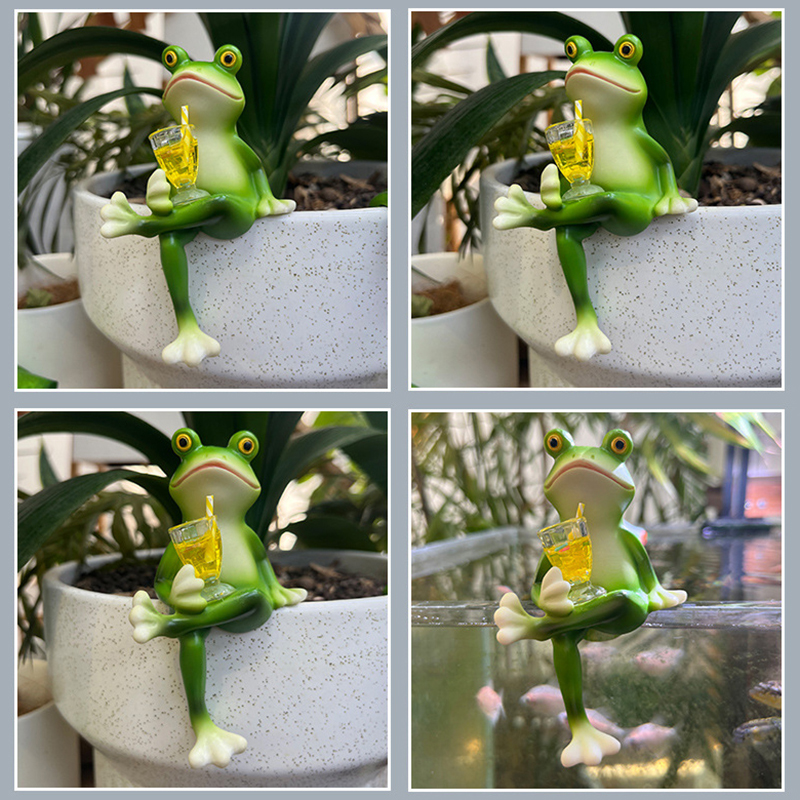 Pot de fleur suspendu bord grenouille, ornements décoratifs en résine, pendentif d'aquarium en verre, artisanat Miniature