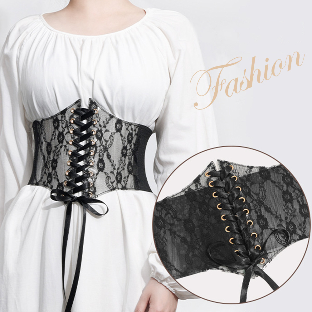 Corsé de cintura a la para mujer, cinturón transparente de encaje ancho femenino con lazo tejido, adelgazante banda Retro, cinturones para el cuerpo, faja para vestido