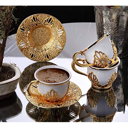 Fantaisie Tasse À Café Expresso Soucoupes avec Lot de 6, Porcelaine 4 oz. Café Turc Ensemble, Ensemble de Tasse, Café Grec, Demitasse Co
