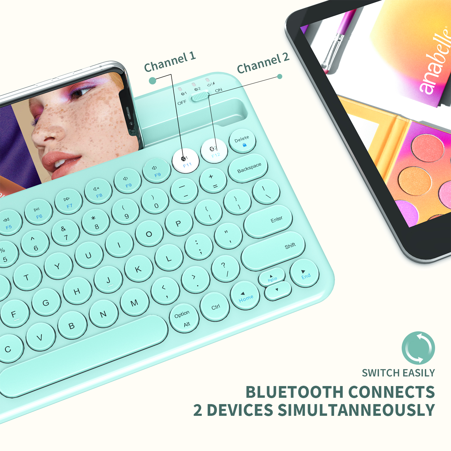 Jelly comb Bluetooth Keyboard Multi-Device Rechargeable Wireless Bluetooth Keyboard with Built-in Stand Slot Compatible